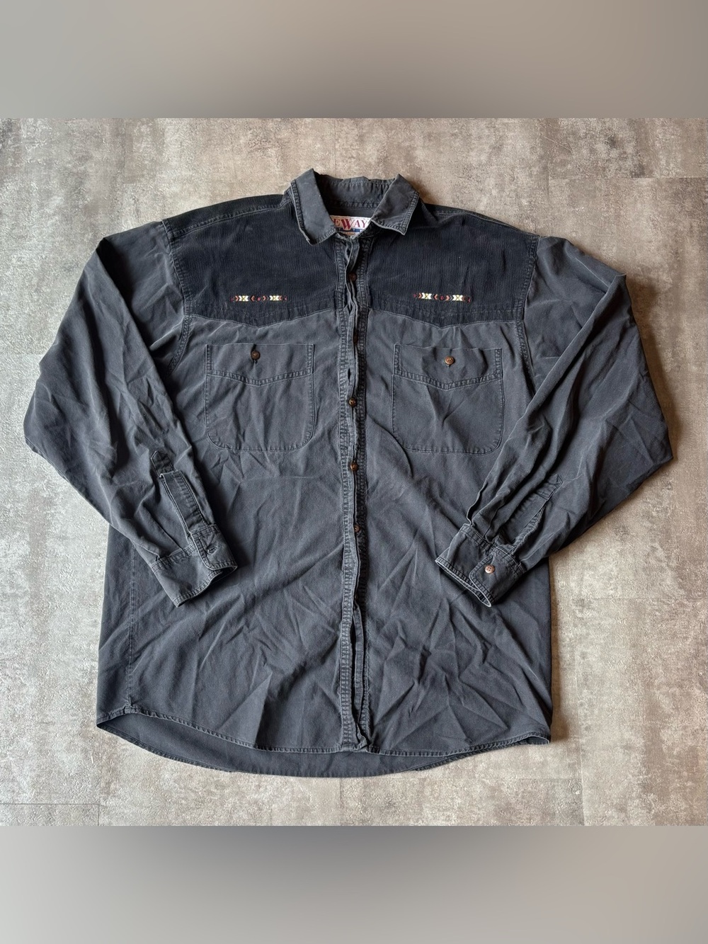Vintage Corduroy Aztec Western Button Shirt Mens Large Black